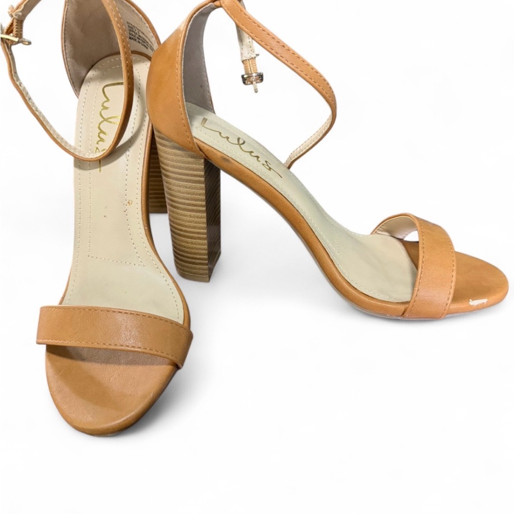 Lulu's Camel Strappy Block Heels